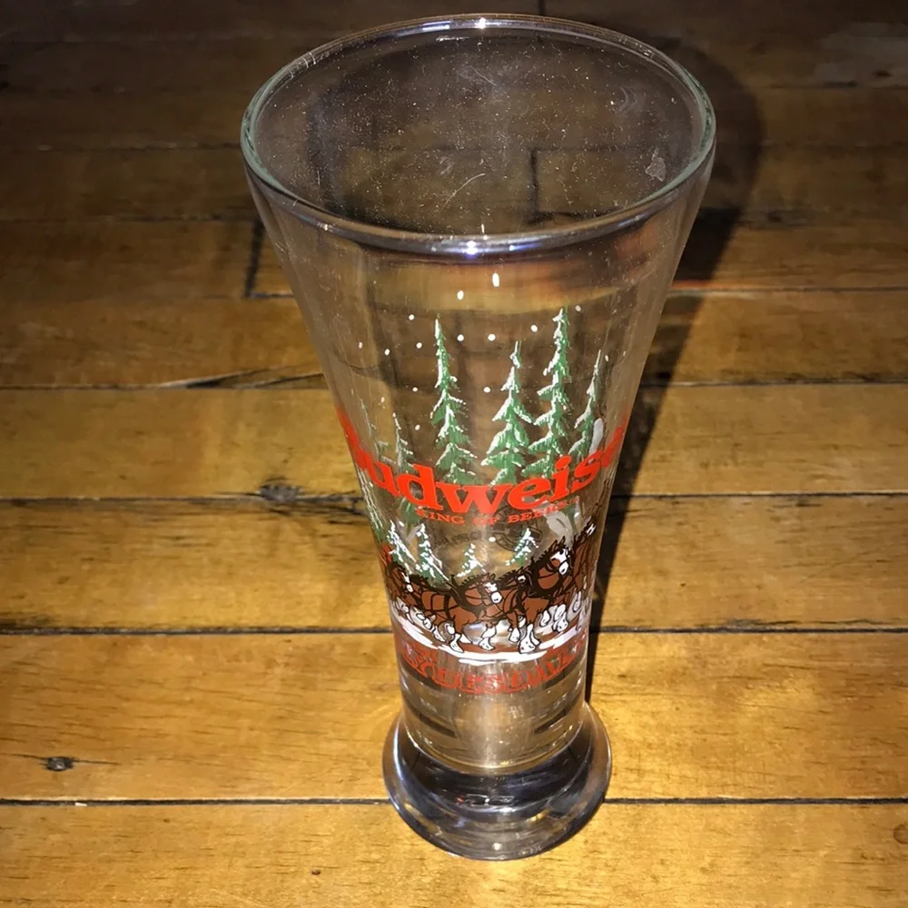 Budweiser Clear 1989 Pilsner Glass with Red Logo &‎ Green Tree Graphics